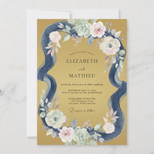 Invitation Mariage Paonies Indigo Or