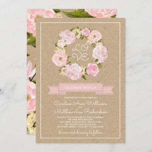 Invitation Mariage papier Kraft Pony rose pâle