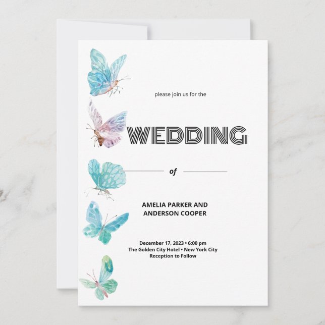 Invitation Mariage papillon (Devant)