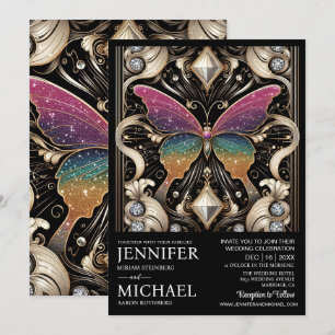 Invitation Mariage papillon arc-en-ciel Art Déco de luxe 