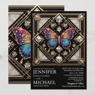 Invitation Mariage papillon arc-en-ciel Art Déco de luxe