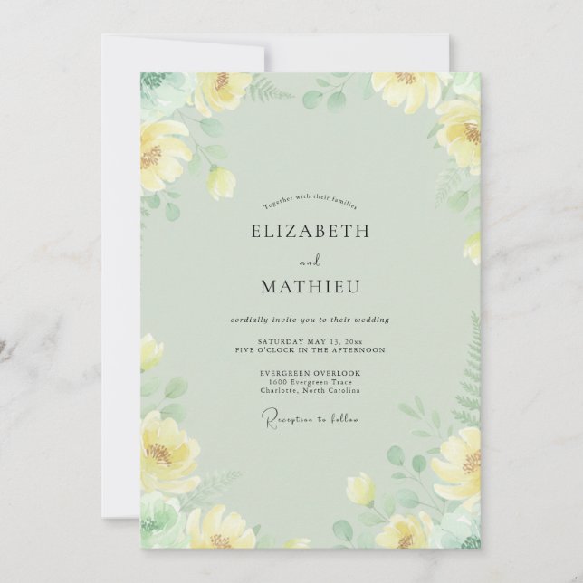 Invitation Mariage Papillon Beurre Menthe (Devant)
