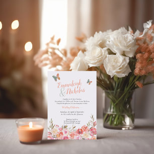 Invitation Mariage papillon Coral Boho Floral