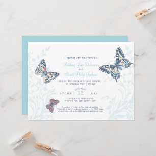 Invitation Mariage papillon d'art bleu clair