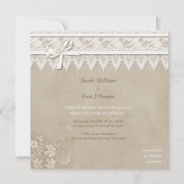 Invitation Mariage papillon de dentelle florale (Devant)