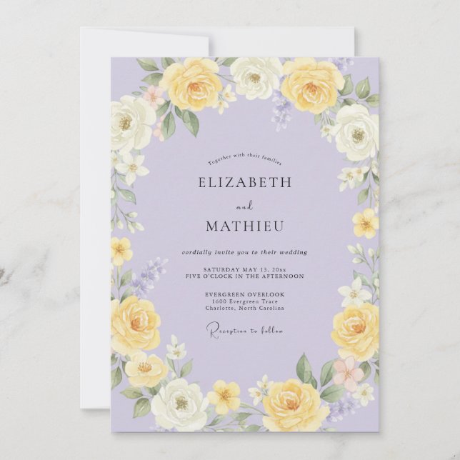 Invitation Mariage Papillon de Nuit Lavande Beurre (Devant)