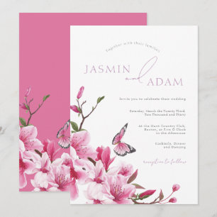 Invitation Mariage Papillon Fleur Rose Romantique
