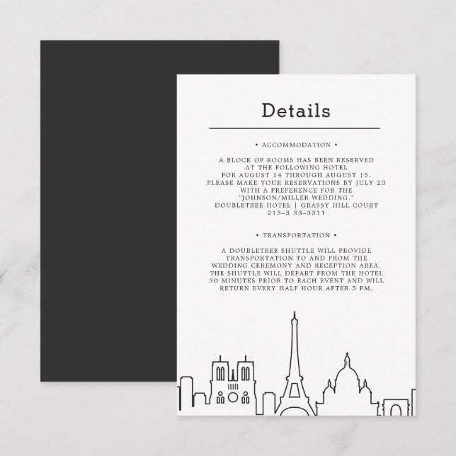 Invitation Mariage Paris, France | Détails de l'invité (Devant / Derrière)