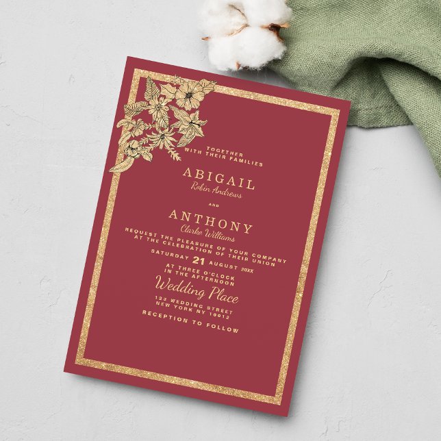 Invitation Mariage parties scintillant fleurie chic en or ros (Chic dusty pink gold glitter floral Wedding )