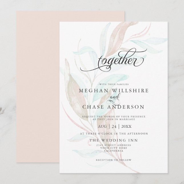 Invitation MARIAGE | Pastel Aquarelle Foliing Sispy (Devant / Derrière)