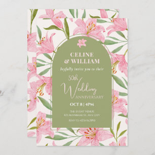 Invitation Mariage pastel floral lily rose vert