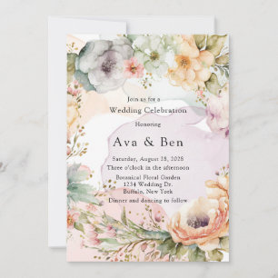 Invitation Mariage Pastel Florals et Encre d'alcool