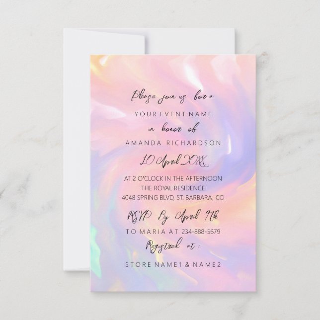 Invitation Mariage pastel holographique rose 16 ans doux  (Devant)