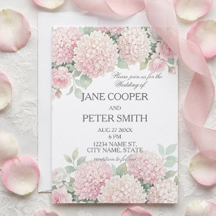 Invitation Mariage pastel hydrangeas et roses budget 