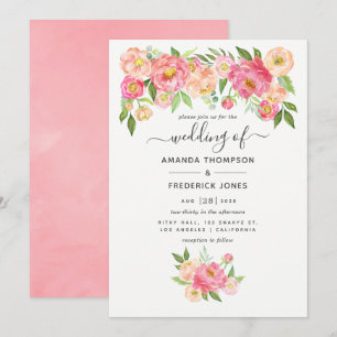 Invitation Mariage Pastel Pink Watercolor Peonies
