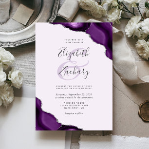 Invitation Mariage Pastel Purple Silver Agate Corners