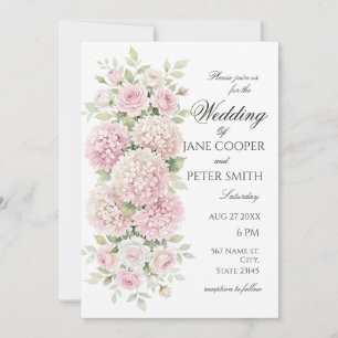 Invitation Mariage pastel rose hydrangeas et roses Budget