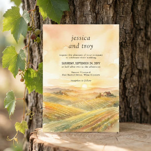 Invitation Mariage Paysage de Vignoble au Coucher de Soleil D
