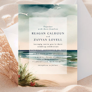 Invitation Mariage Paysage Marin Océan Aquarelle