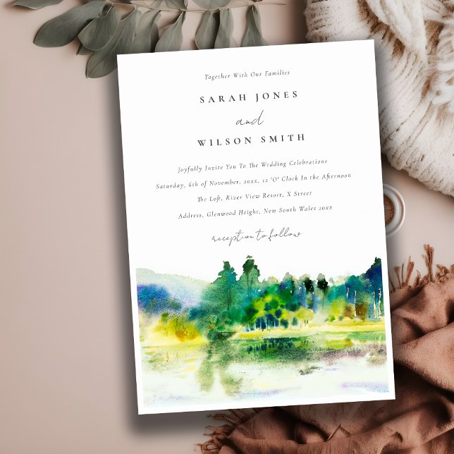 Invitation Mariage paysager Chic Campagne Mountain River (Créateur téléchargé)