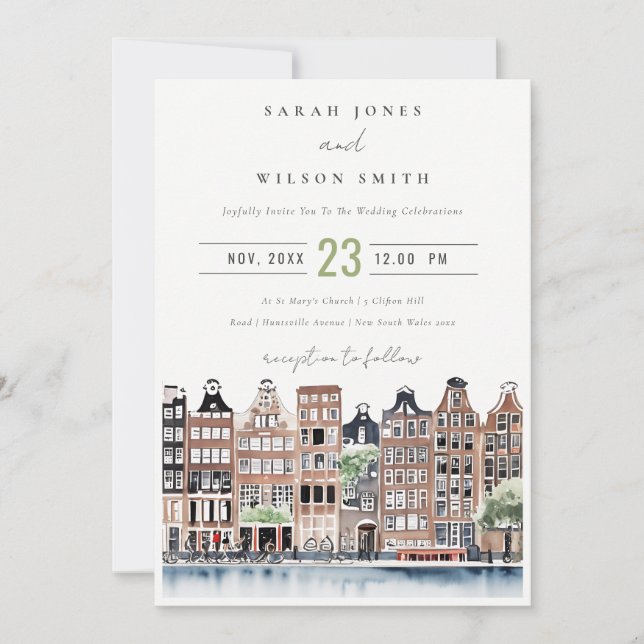 Invitation Mariage paysager du canal néerlandais d'Amsterdam (Devant)