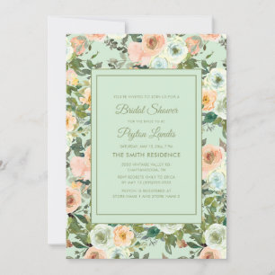 Invitation Mariage Peach Neo Mint Bleu Poussiéreux Floral