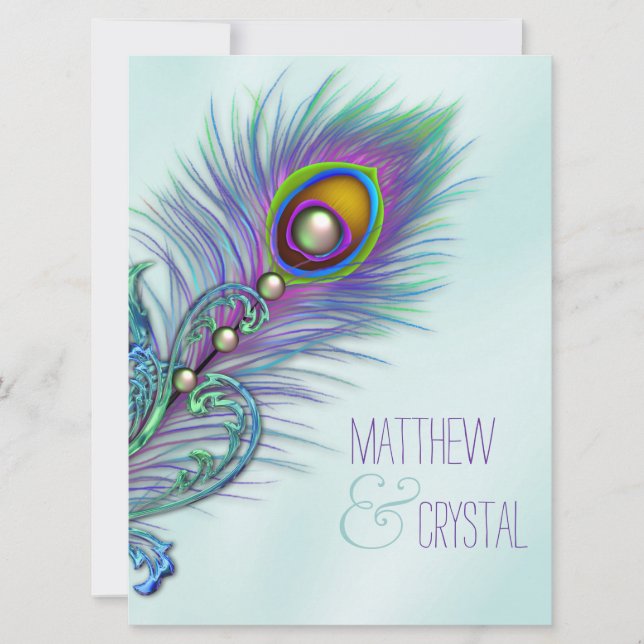 Invitation Mariage Peacock bleu pourpre et Turquoise (Devant)