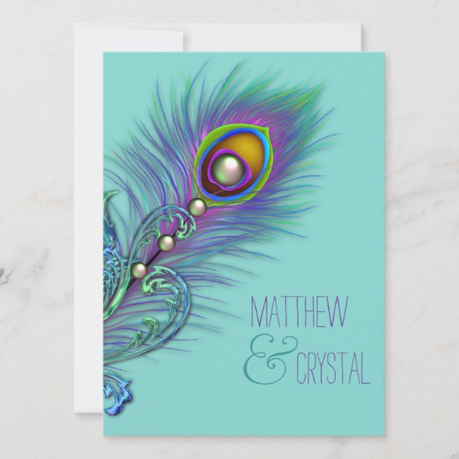 Invitation Mariage Peacock bleu pourpre et Turquoise (Devant)
