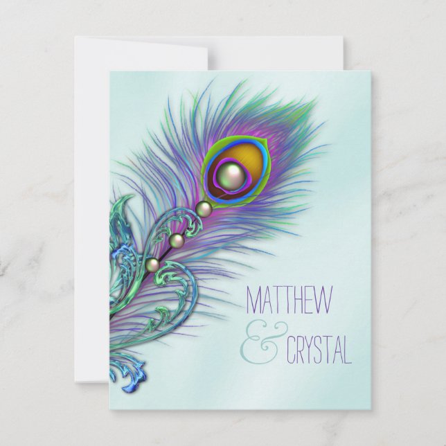 Invitation Mariage Peacock bleu pourpre et Turquoise (Devant)
