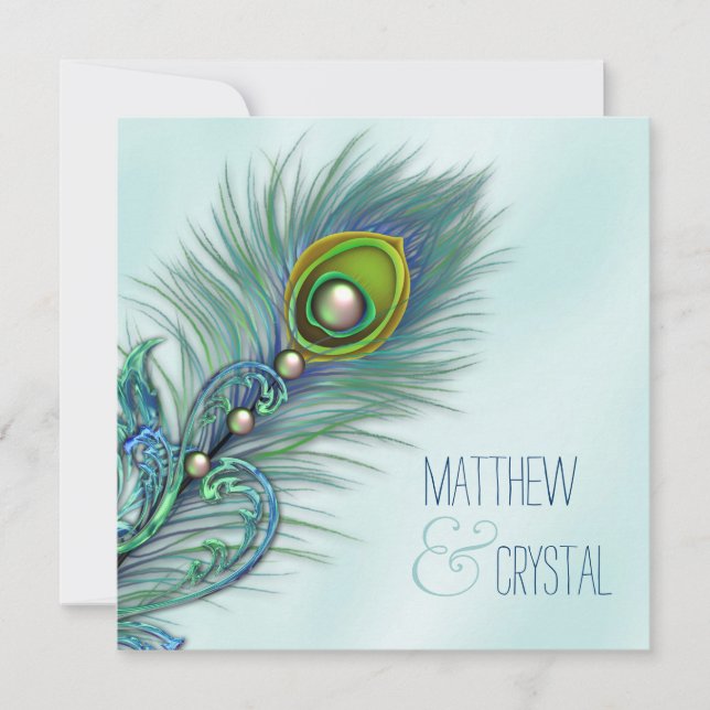Invitation Mariage Peacock bleu pourpre et Turquoise (Devant)