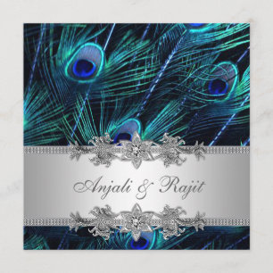 Invitation Mariage Peacock Royal Bleu Argent