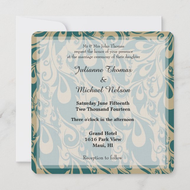 Invitation Mariage Peacock turquoise (Devant)