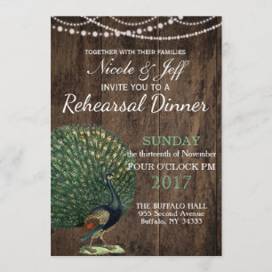 Invitation Mariage Peacock Turquoise en bois rustique
