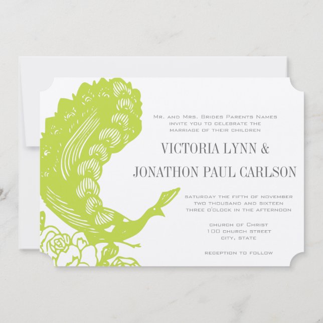 Invitation Mariage Peacock vert pomme (Dos)