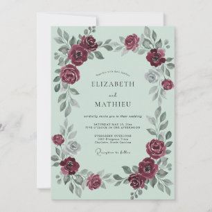 Invitation Mariage peint à la burgonde et à la mousse de mer