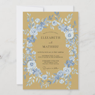 Invitation Mariage Peint à la Fleur de Bleuet Ocre