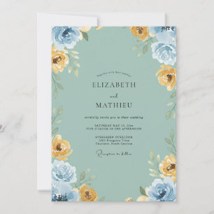 Invitation Mariage Peint à la Moutarde Vintage et Bleuet