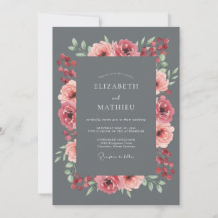 Invitation Mariage peint à la poussière de charbon rose