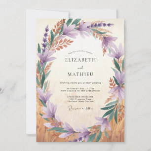 Invitation Mariage peint à la rose améthyste cuivre