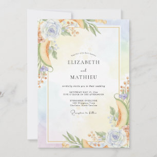 Invitation Mariage peint à l'abricot et au pervenche