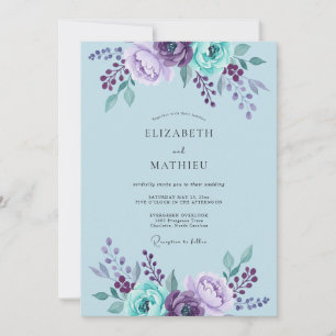 Invitation Mariage peint à l'améthyste et au pervenche