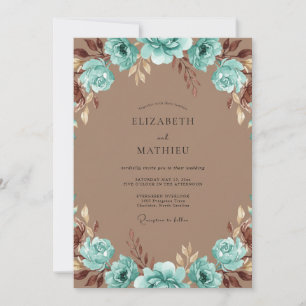 Invitation Mariage Peint à l'Aquarelle Antique Cuivre