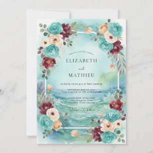 Invitation Mariage peint aquarelle prune aquatique vintage