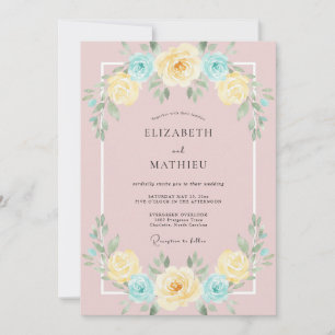 Invitation Mariage peint au beurre rosé azur
