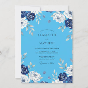 Invitation Mariage peint au bleu barbeau d'azure