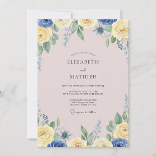 Invitation Mariage peint au Bleuet Citron