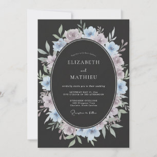 Invitation Mariage Peint au Charbon de Bois et Pervenche