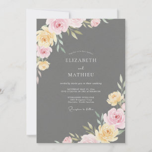 Invitation Mariage peint au charbon de bois jaune et rose