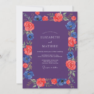 Invitation Mariage peint au cobalt rouge pourpre