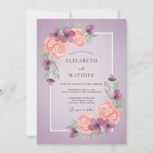 Invitation Mariage peint au corail doux améthyste